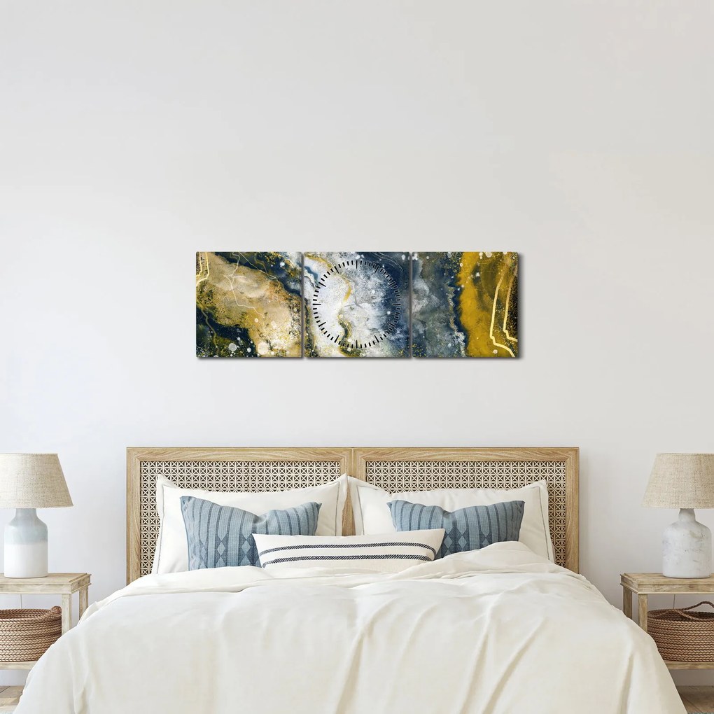 Tablou - Abstract auriu (cu ceas) (90x30 cm)