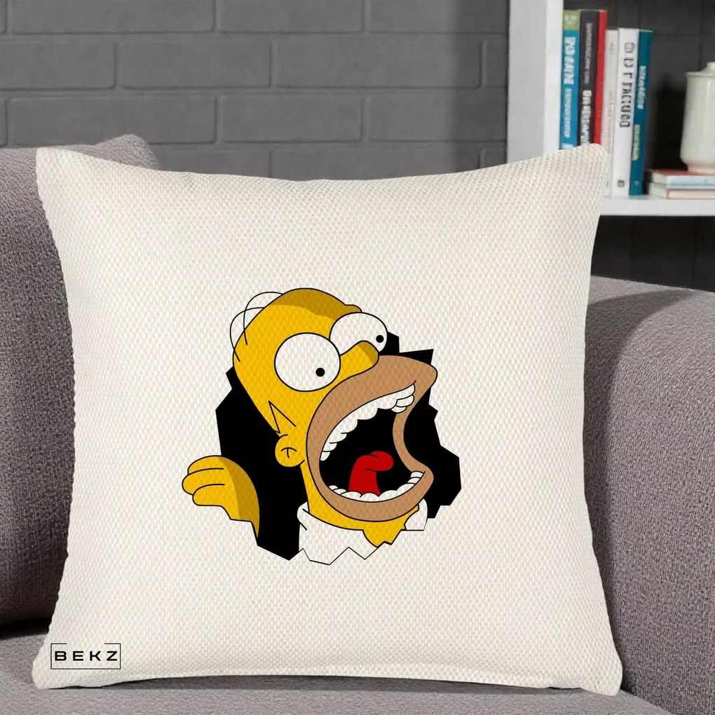 Perna Personalizata Homer Simpson Surpriza, 40x40 cm, Crem Reliefat, Husa Detasabila, Perna Inclusa, BEKZ®