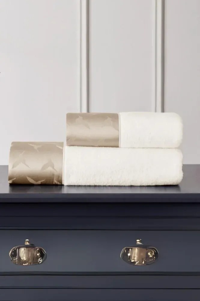 Set prosop și prosop de corp COLIBRI, 2 buc Alb – Broderie bej Set (prosop 50x100cm, prosop de corp 75x150cm)