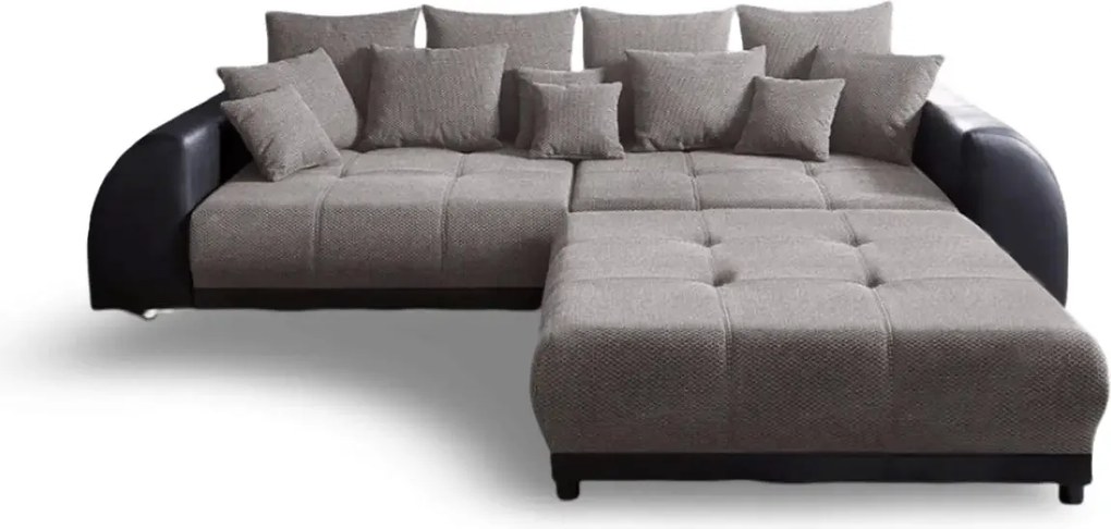 Canapea extensibilă dumonde cu 2 lăzi de depozitare si sezut confortabil din spuma high-density, Verona Magma Black 310x100 cm cu taburet inclus