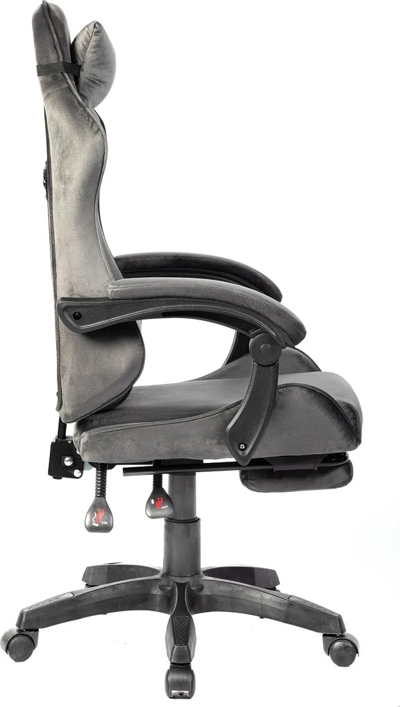 RESIGILAT- Scaun gaming, masaj în perna lombară, suport picioare, textil, Gri