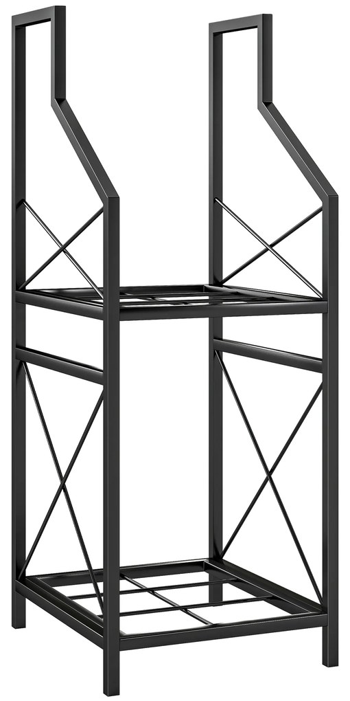Outsunny Suport de Lemne Exterior a 2 Livelli din Metal cu Bază Ridicată Negru | Aosom Romania