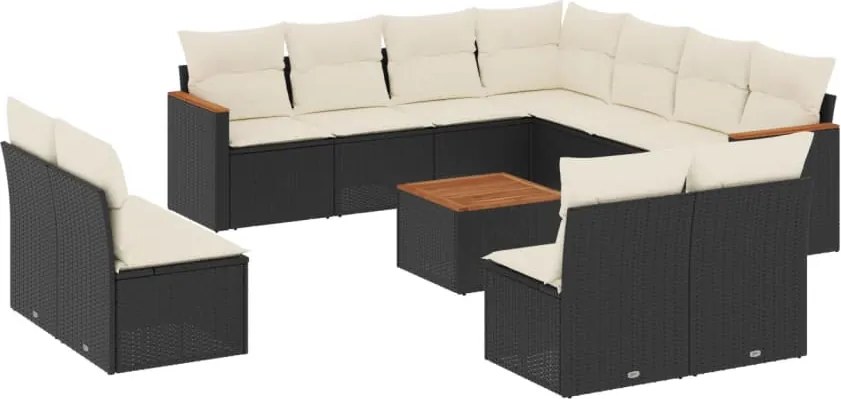 vidaXL Set canapele de grădină, 12 piese, cu perne, negru, poliratan