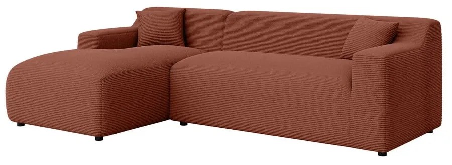 Colțar cărămiziu cu tapițerie din catifea reiată (cu colț pe partea stângă, cu șezlong) Martin – Ropez