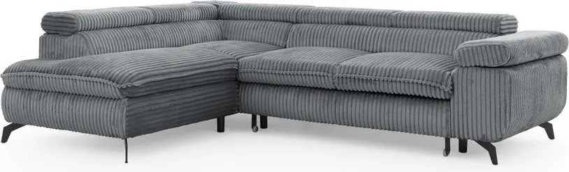 Colțar gri cu tapițerie din catifea reiată (cu colț pe partea stângă/în formă de ”L”) Marbeya – Ropez