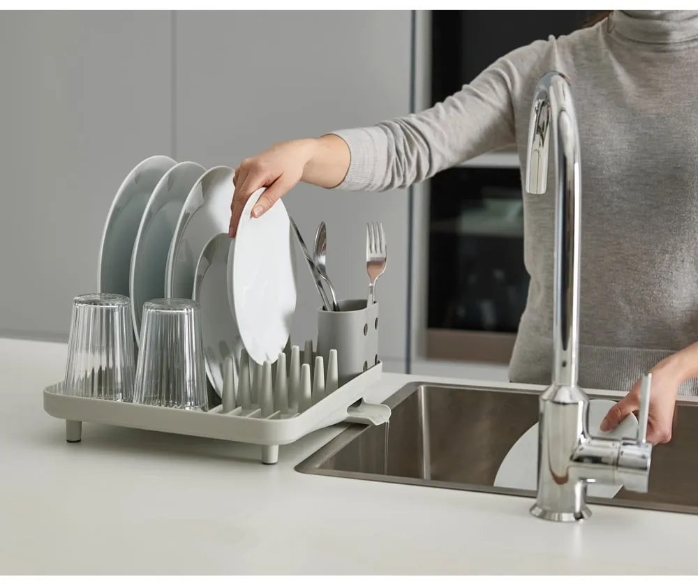 Scurgător de vase gri deschis din plastic 33,5x31,5 cm Duo – Joseph Joseph