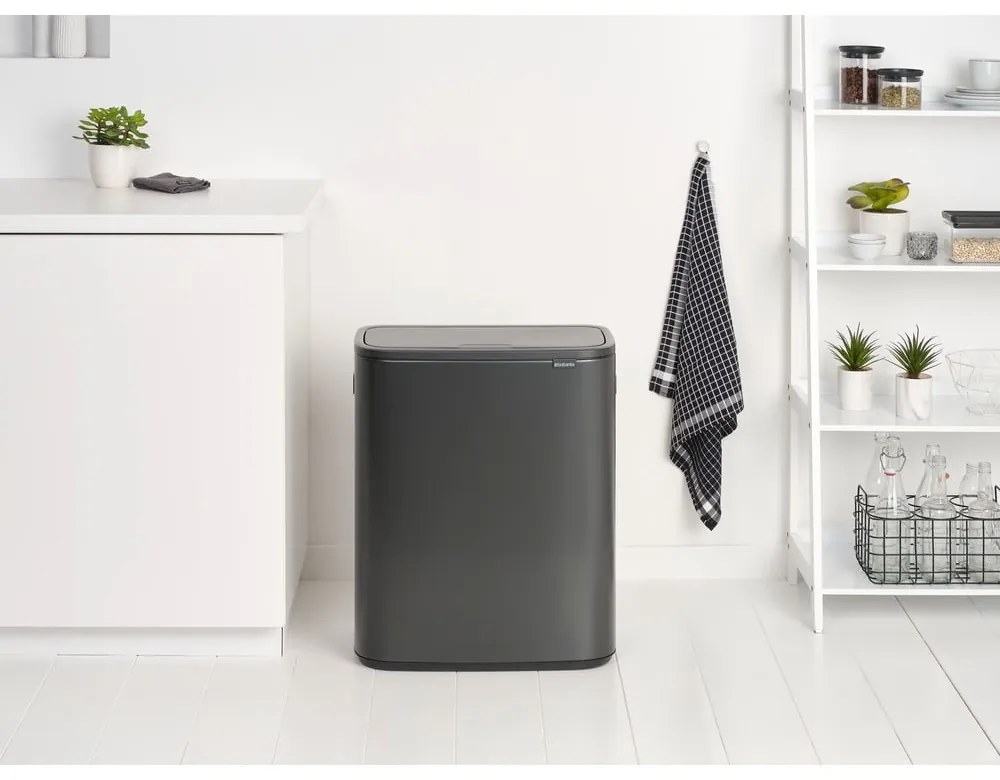 Coș de gunoi gri închis de reciclat/cu senzori de atingere din oțel 60 l Bo Touch Bin – Brabantia