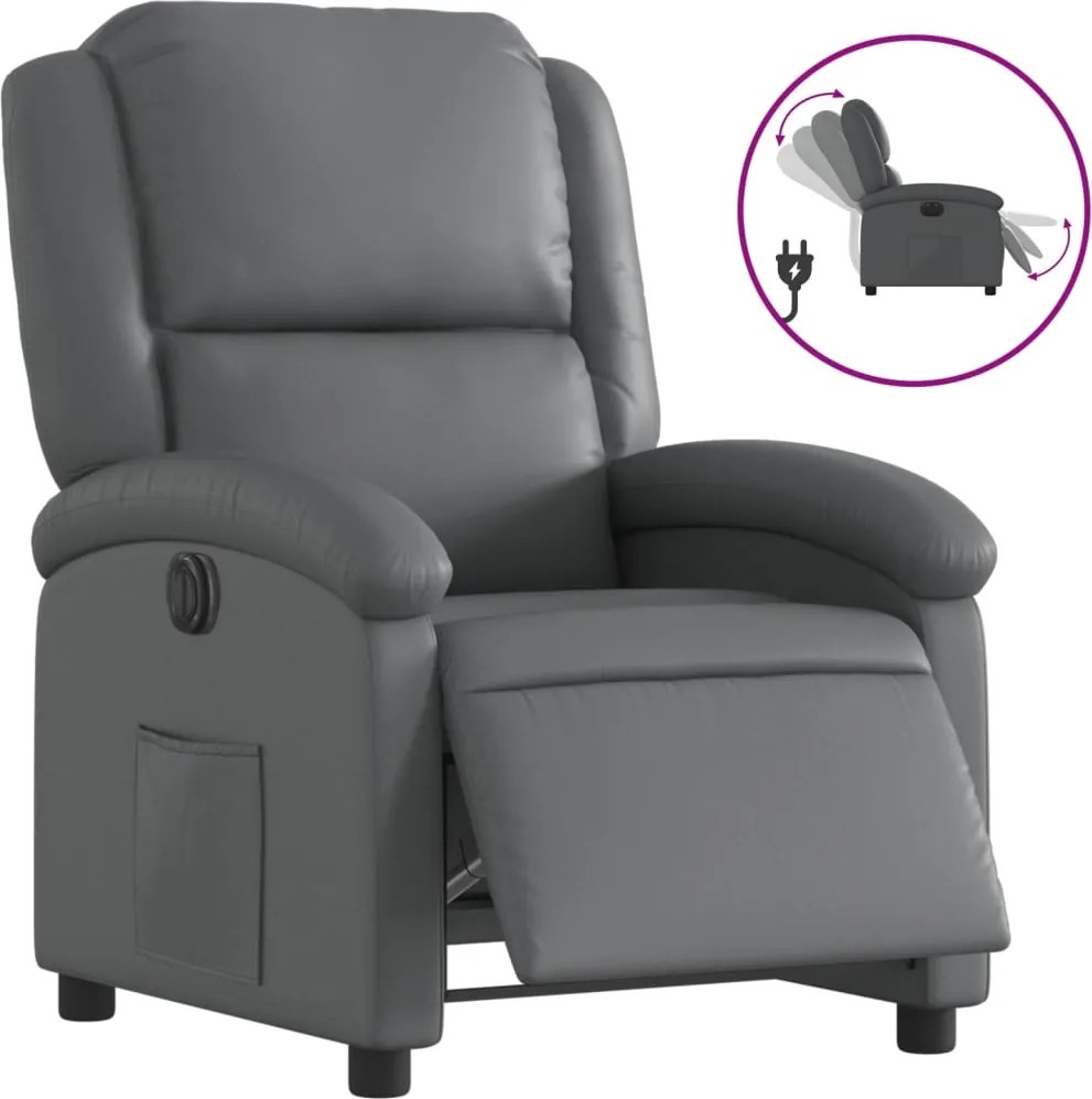 vidaXL Fotoliu rabatabil electric, gri, piele ecologică
