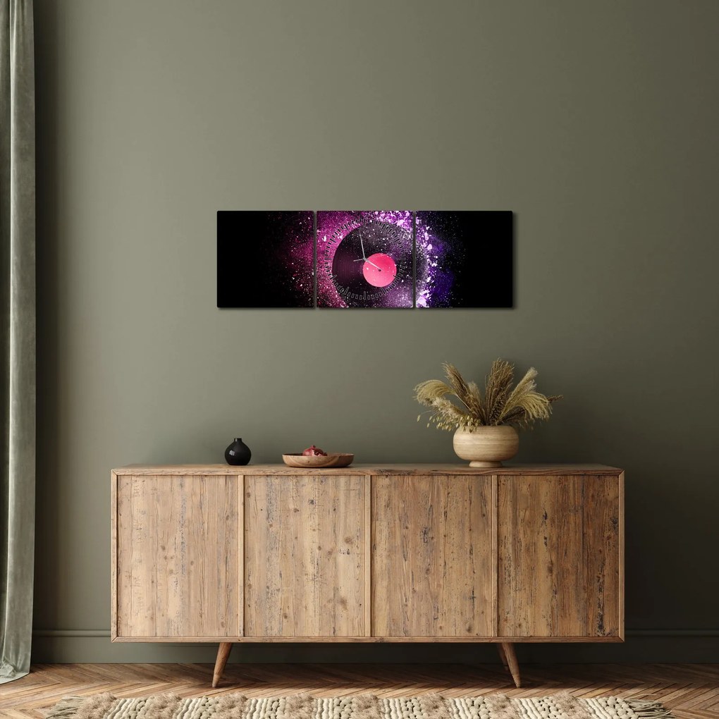 Tablou - Disc de vinil roz-violet (cu ceas) (90x30 cm)