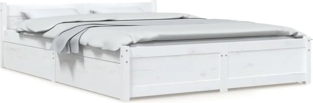vidaXL Cadru de pat cu sertare King Size, alb, 150x200 cm