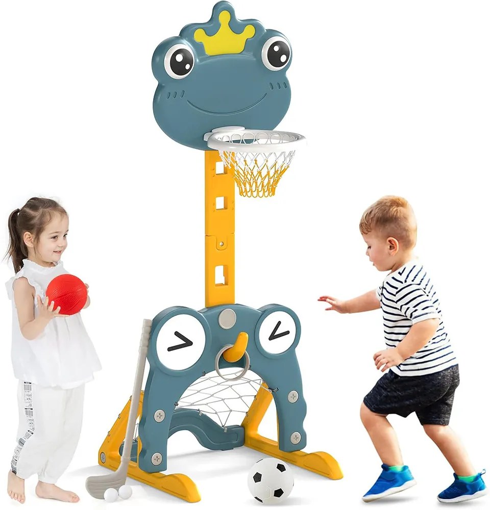 Panou de baschet 4 în 1 cu înălțime reglabilă și joc de aruncare inele, portocaliu