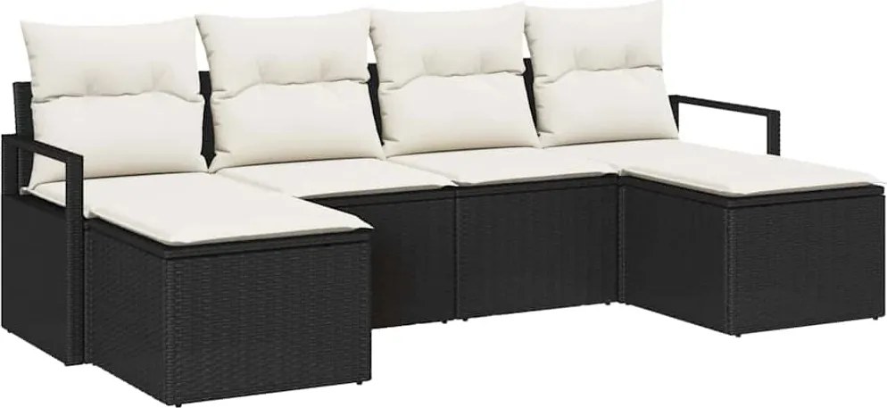 vidaXL Set de canapea cu pernă 6 pcs Negru și Crem poliratan