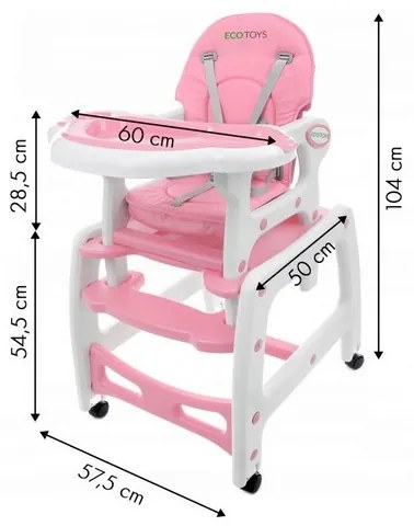 Scaun de masa 3 in 1 Ecotoys HC-223 Roz
