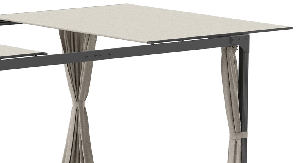 Outsunny Foisor cu pergola 3 x 3 (m) cu acoperis extensibil, Adapost cu copertina cu pergola retractabila cu perdele, Cadru din aluminiu pentru gradina, peluza, curte si terasa, bej | Aosom Romania