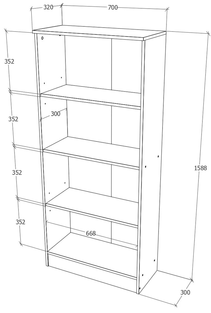 Biblioteca Flint, 3 Polite, Alba, 70 x 32 x 159 cm