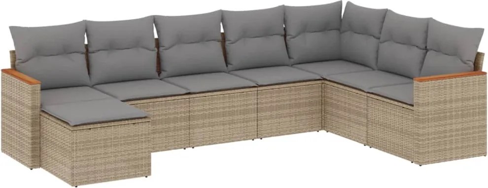 vidaXL Set canapele de grădină, 8 piese, cu perne, bej, poliratan