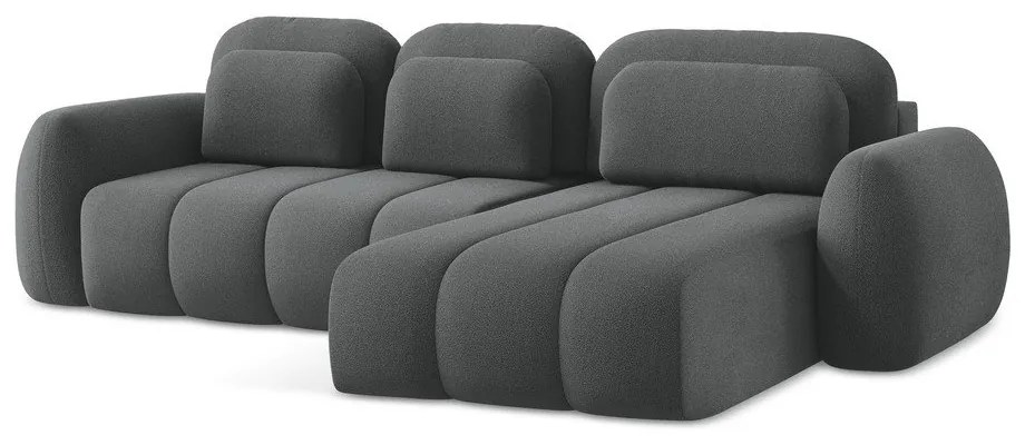 Colțar gri închis extensibil/cu spațiu de depozitare cu tapițerie din țesătură bouclé (cu colț pe partea dreaptă/cu șezlong) Pele – Makamii