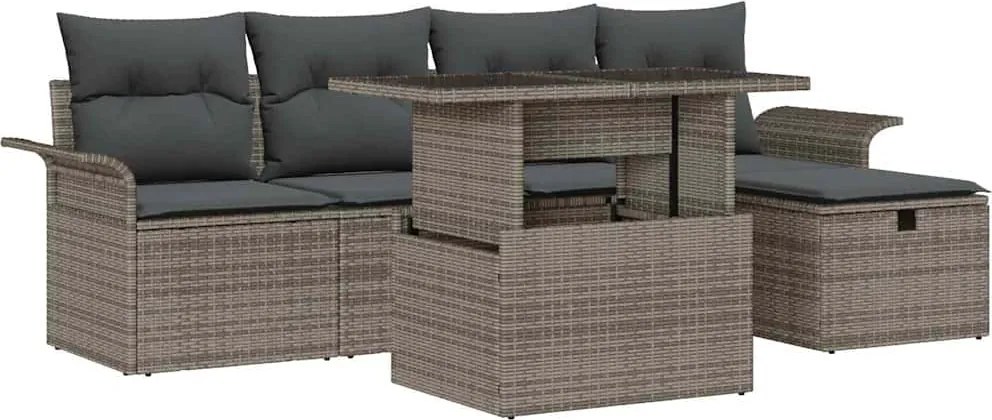 vidaXL Set de canapele pentru grădină cu pernă 6 pcs Gri Rattan poli