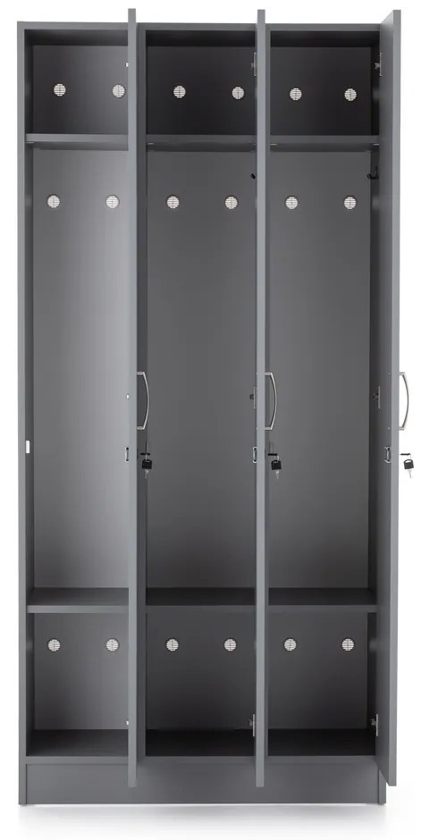 Dulap din lemn Visio LUX - 3 compartimente, 90 x 42 x 190 cm, gri
