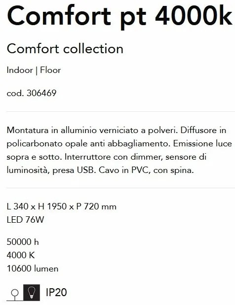 Lampadar LED design XXL Comfort pt 4000k negru