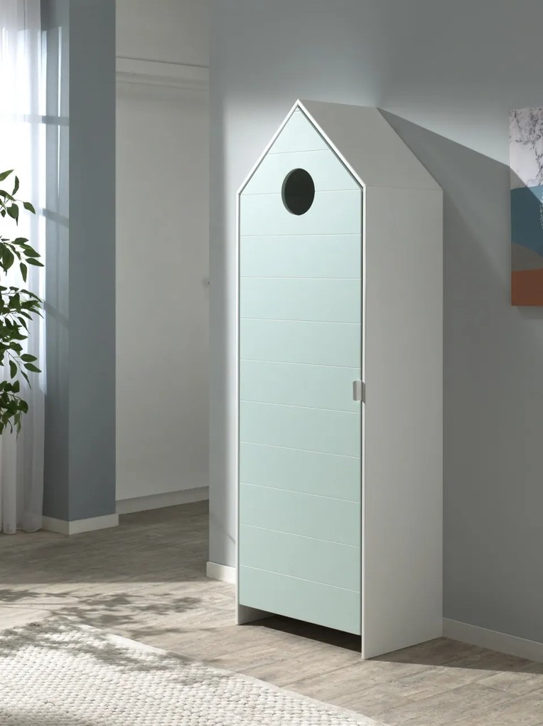 Dulap pentru copii Casami tip căsuță de plajă cu ușă verde mentă – Vipack