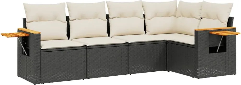 vidaXL Set mobilier de grădină cu perne, 5 piese, negru, poliratan