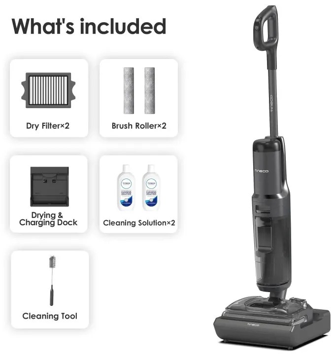 Aspirator vertical Tineco Floor One S7 Stretch Ultra, 230W, 21 kPa, Curatare umeda, Autonomie 50 min, 3 moduri, Sistem de auto-curățare FlashDry, LED display, Negru