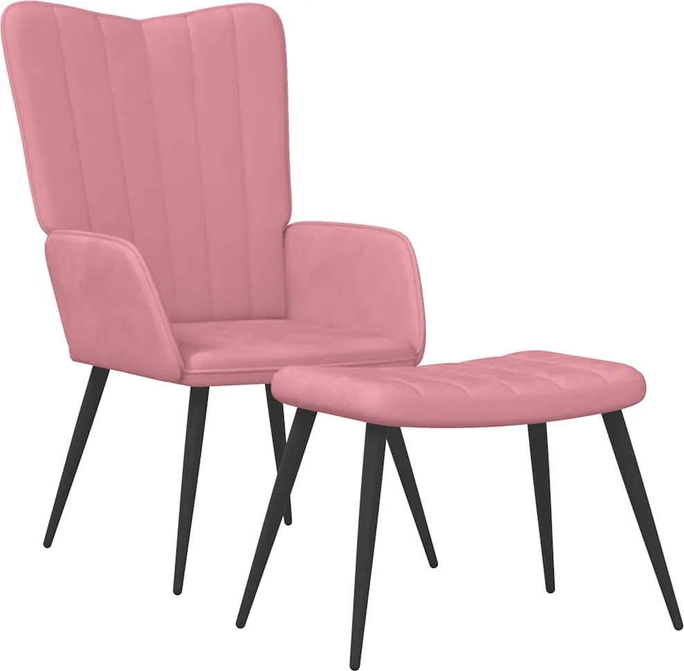 vidaXL Scaun de relaxare cu taburet, roz, catifea