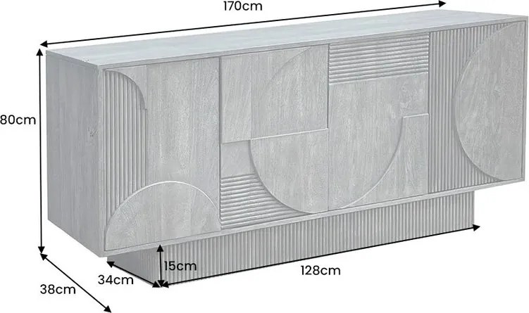 Comoda TV cu model optic 3D, Lemn mahon natur albit, ART DECO 170cm