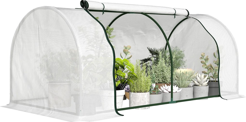 Outsunny Seră cu folie PE tip plasă, seră de folie rezistentă la iarnă din oțel, seră 200 x 100 x 80 cm Alb | Aosom Romania
