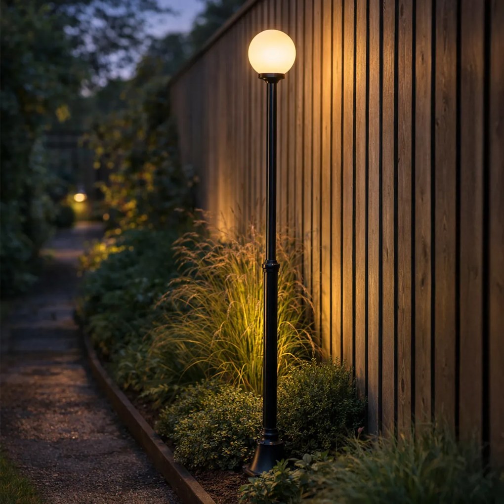 Lampă clasică de exterior neagră cu sticlă opal 210cm IP44 - Champs