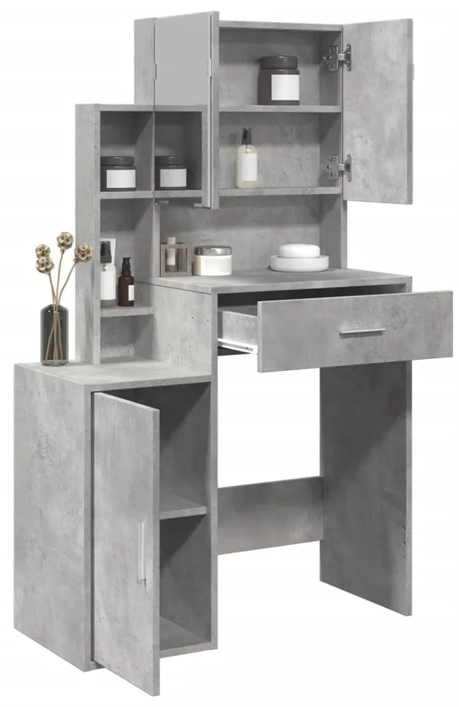 vidaXL Masă de toaletă cu dulap, gri beton, 80x35x132 cm