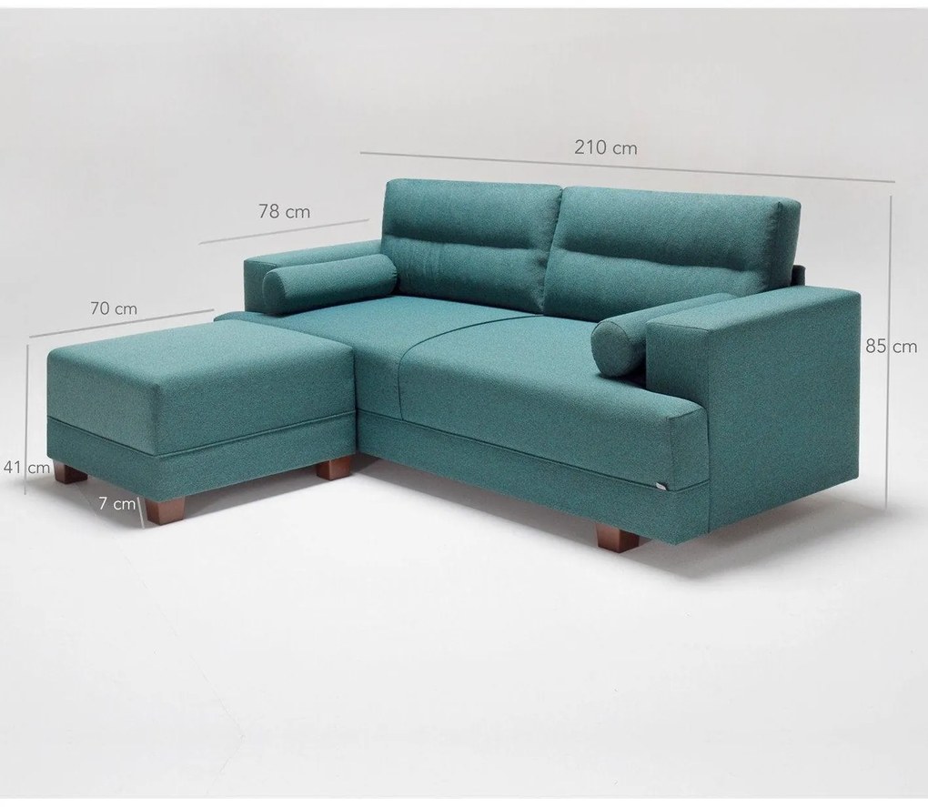 Canapea Fixa cu 3 Locuri si Taburet Oslo, 210 x 85 x 78 cm