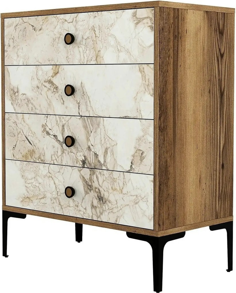 Comoda LIZBON 538, alb cu efect de marmura/nuc/negru, PAL melaminat, 7
