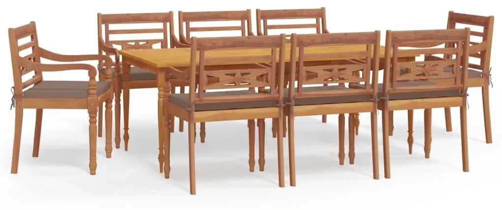 3100798 vidaXL Set mobilier de grădină cu perne, 9 piese, lemn masiv de tec
