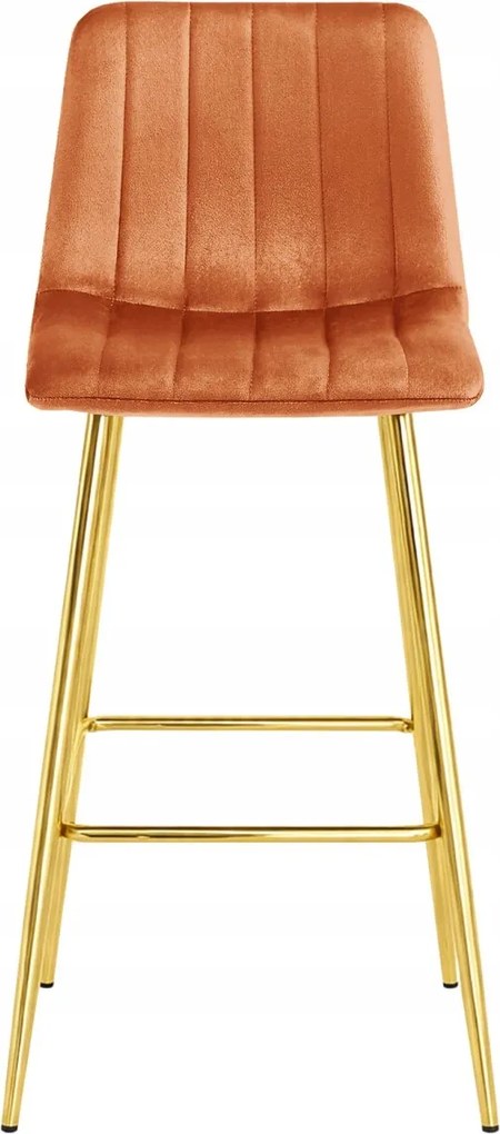 Scaun de bar POZZA VELVET cu picioare aurii, teracota