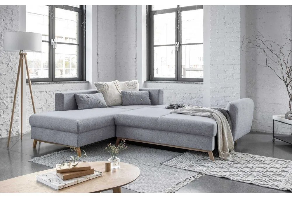 Colțar extensibil cu șezlong pe partea stângă Miuform Scandic Lagom L, gri deschis