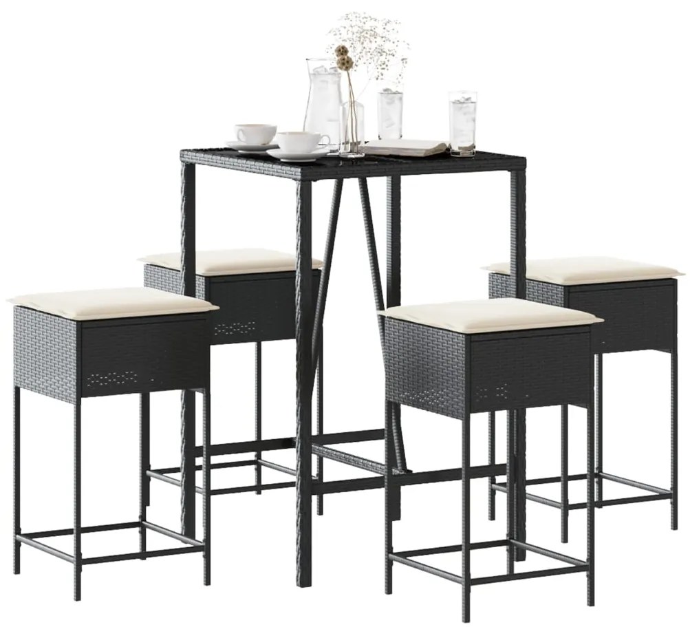 3261461 vidaXL Set mobilier bar de grădină cu perne, 5 piese, negru, poliratan