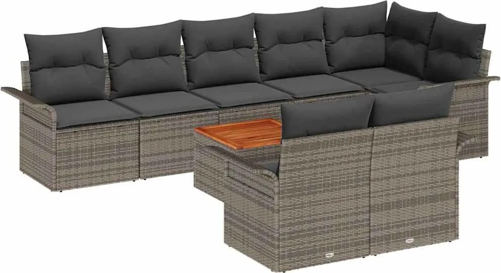 vidaXL Set de canapele pentru grădină cu pernă 9 pcs Gri poliratan