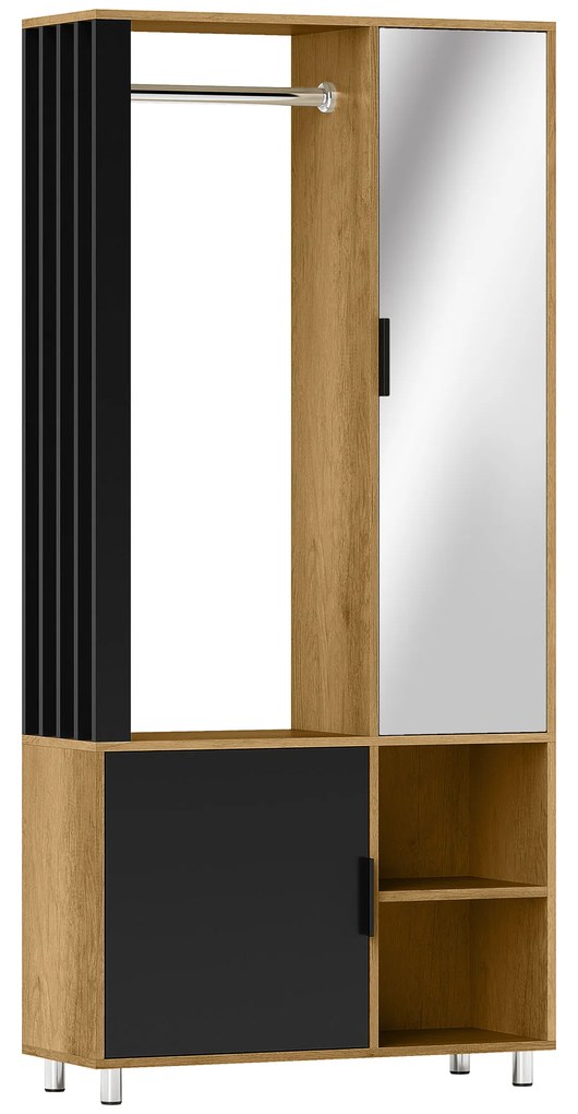 HOMCOM Dulap cameră penderie cu mirror, compartimente deschise, dulap și șipcă de suspendare, 80 x 30 x 170 cm, natural | Aosom Romania