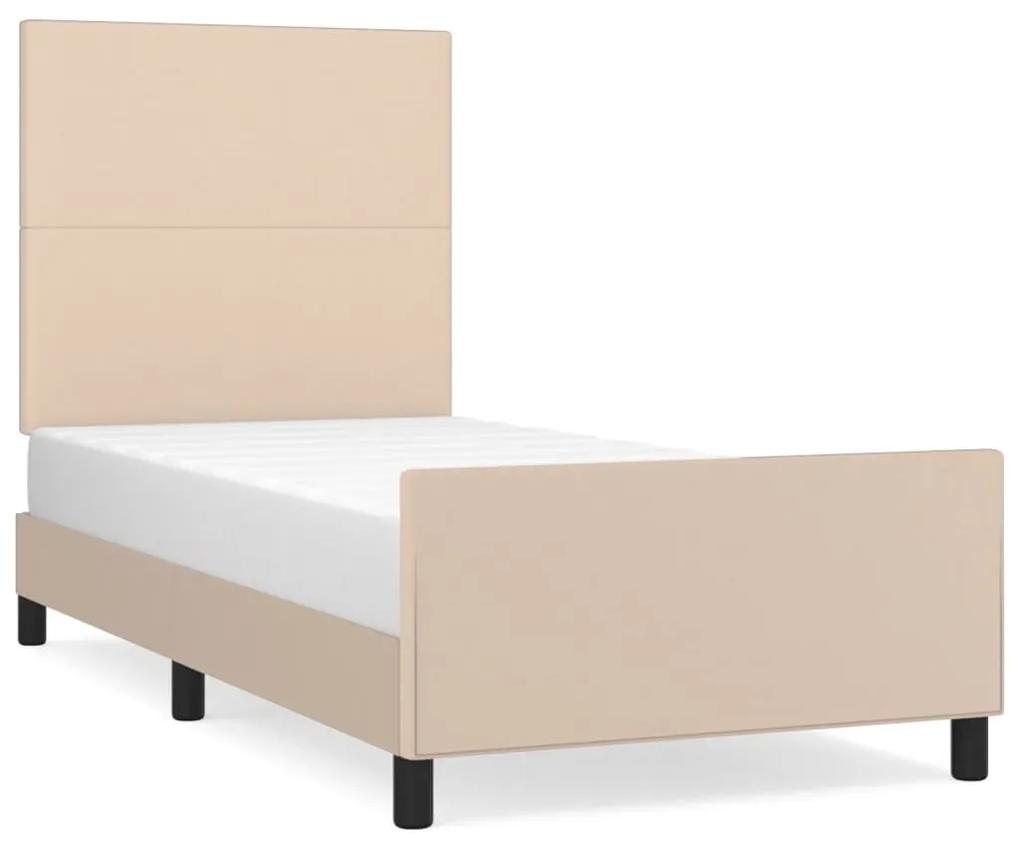 3125432 vidaXL Cadru de pat cu tăblie, cappuccino, 90x200 cm, piele ecologică