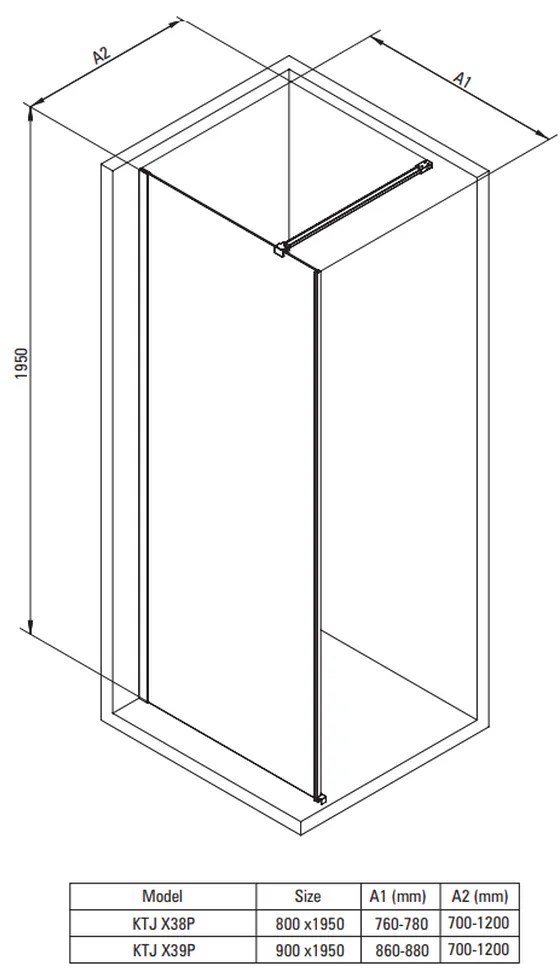 Paravan dus walk-in sticla securizata 100x195 cm auriu lucios Deante Prizma Auriu lucios, 1000x1950 mm