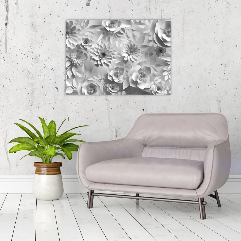 Tablou pe sticlă - Flori albe (70x50 cm)