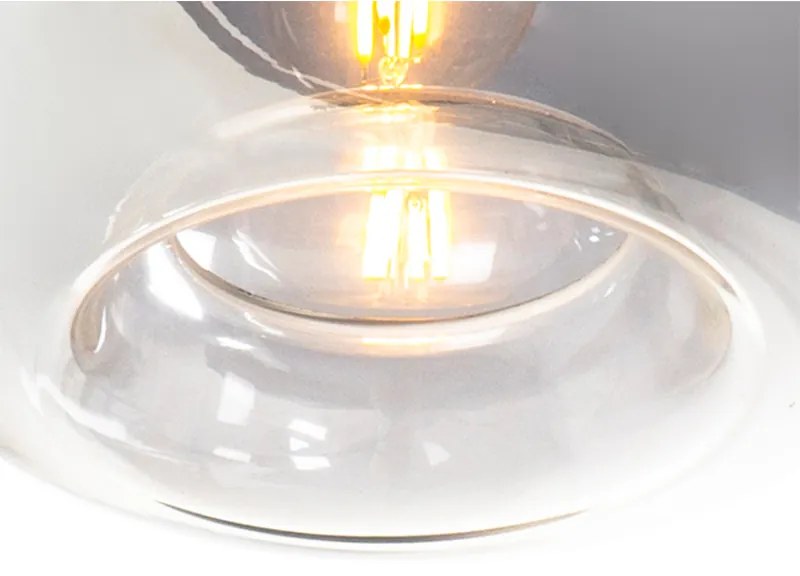 Lampă suspendată Art Deco neagră cu sticlă fumurie cu 3 lumini rotundă - Busa
