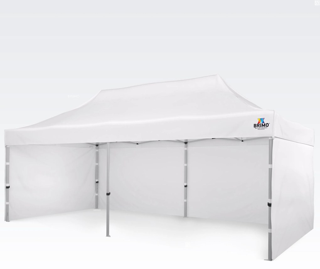 Cort pliant profesional din aluminiu 3x6 m: Acoperire rezistentă pentru evenimente comunitare și urbane - cu 3 pereți - Alb