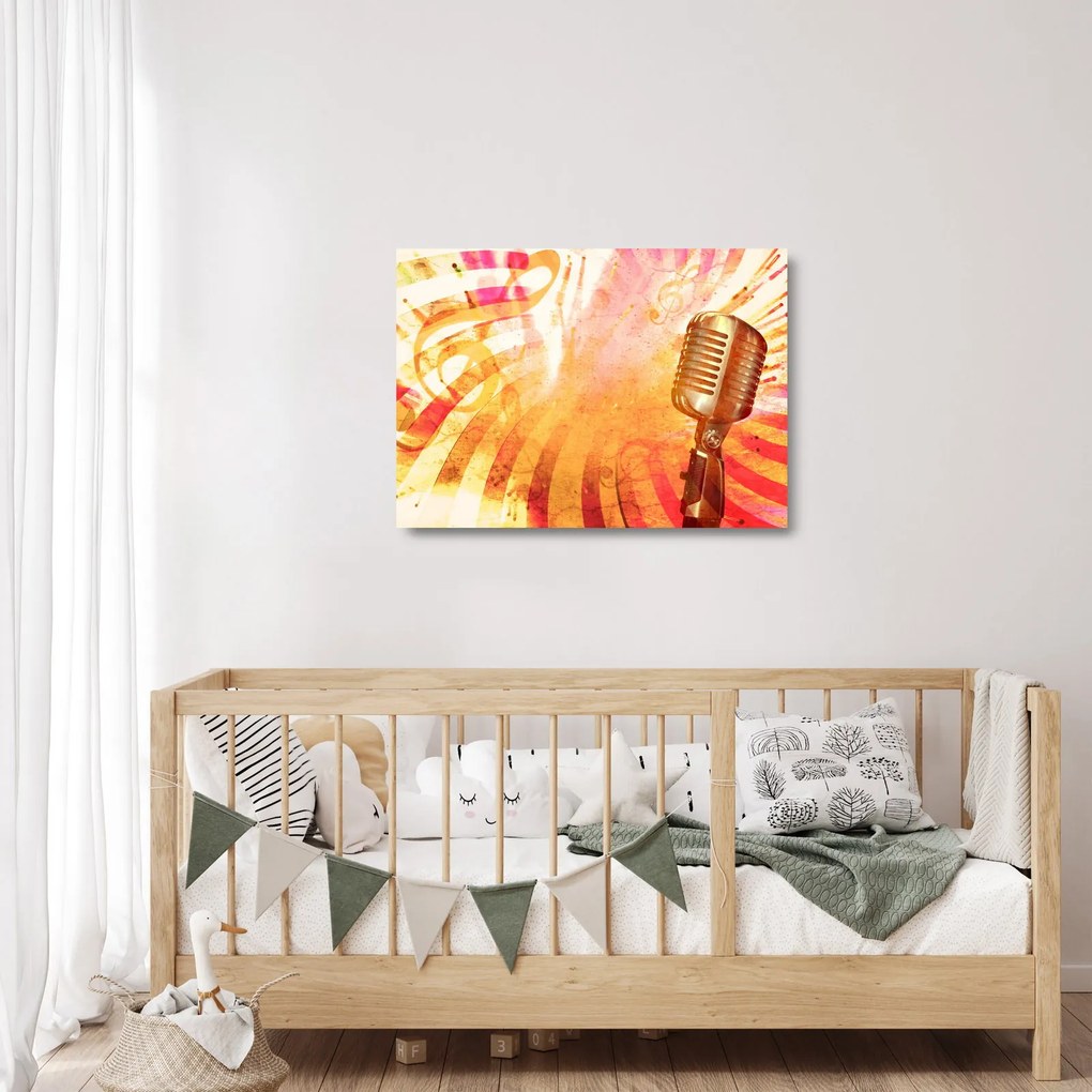Tablou pe sticlă - Microfon retro (70x50 cm)