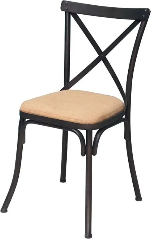 Scaun dining din metal și textil, bej, cu spătar în X și șezut tapițat, 83,5 x 46,5 x 44 cm, „Lorraine”