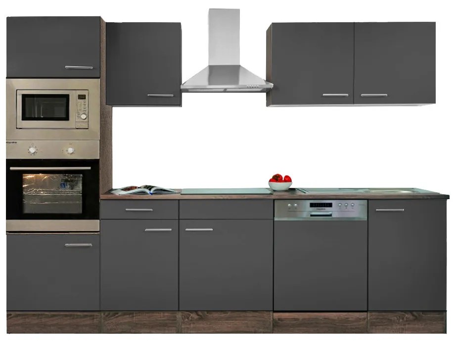 Mobilă de bucătărie Yorki cu corp din stejar Yorki, față antracit satinat, dimensiune 280 cm