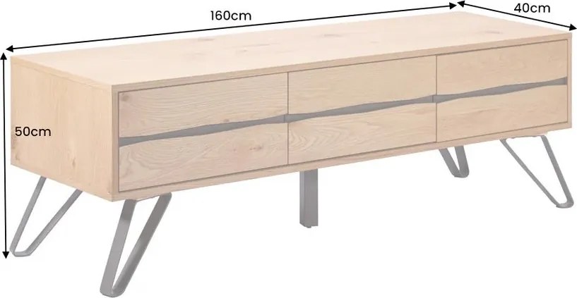 Comoda TV design industrial LIVING EDGE 160cm, stejar salbatic