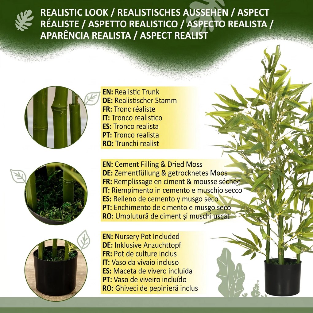 HOMCOM Plantă Artificială de Bambus Înaltă de 90 cm cu 504 Frunze din PEVA și PP Verde cu Ghiveci de Ciment Ø15x12.5 cm | Aosom Romania